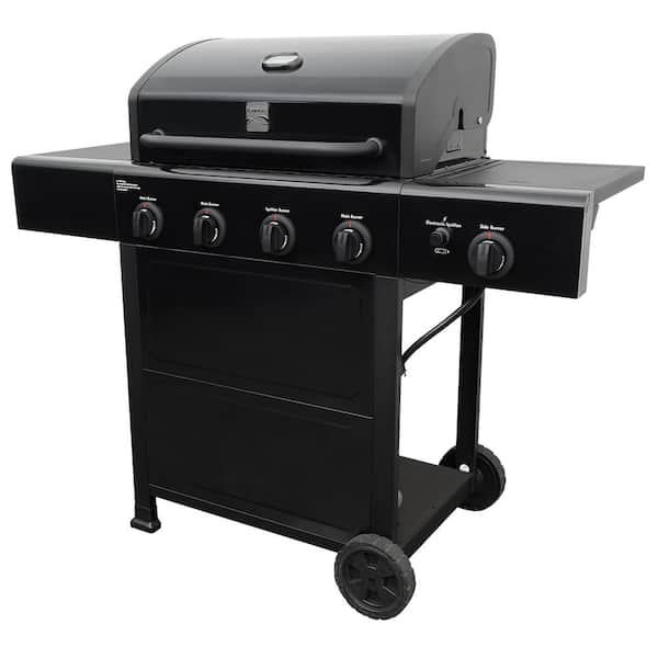 Kenmore 4 Burner Open Cart Propane Gas BBQ Grill with Side Burner. Black