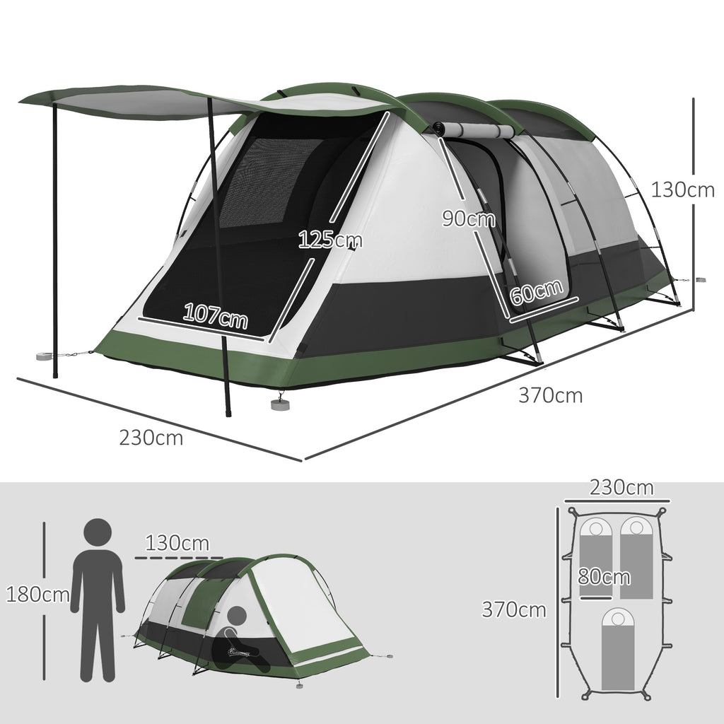 Outsunny Familien-Campingzelt 3-4 Pers. - Tunnelzelt mit wasserdichtem Vorbau 3000 mm leicht belüftet einfach aufzubauen