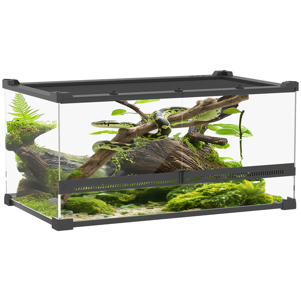 PawHut Glas-Terrarium für Reptilien, erhöhter & wasserdichter Boden, Knopfschloss