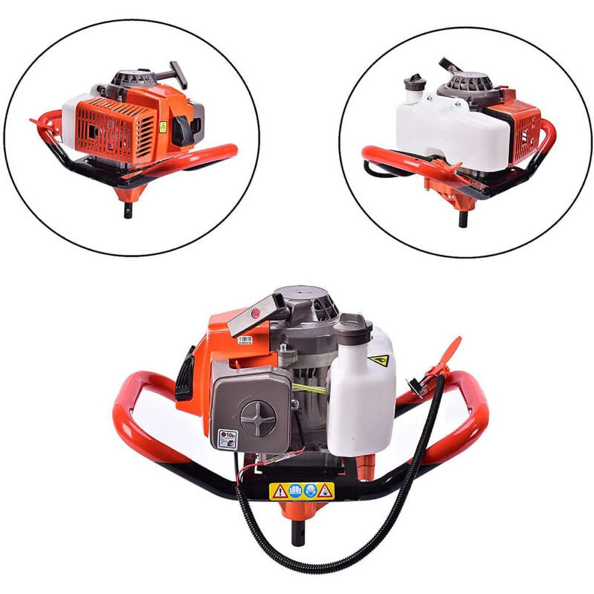 Jacgood 62cc Post Hole Digger 2 Stroke Petrol Gas Powered Earth Digger with 3 Auger Drill Bits (3" 5" & 8") + 3 Extension Rods for Farm Garden Plant