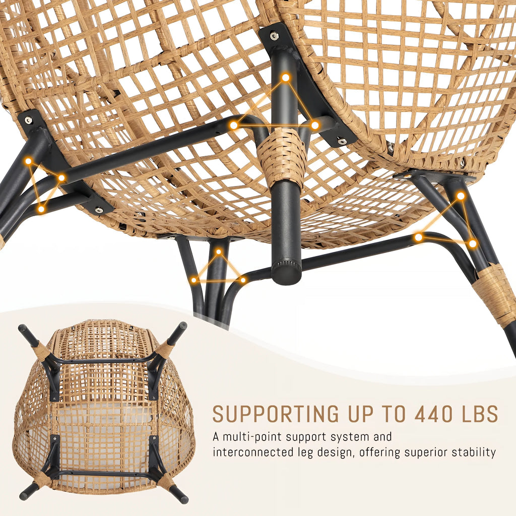 RADIATA 440 lb Outdoor Egg Chair with Foot Rest & Ottoman, Wicker Patio Egg Chair for Indoor or Garden, Beige