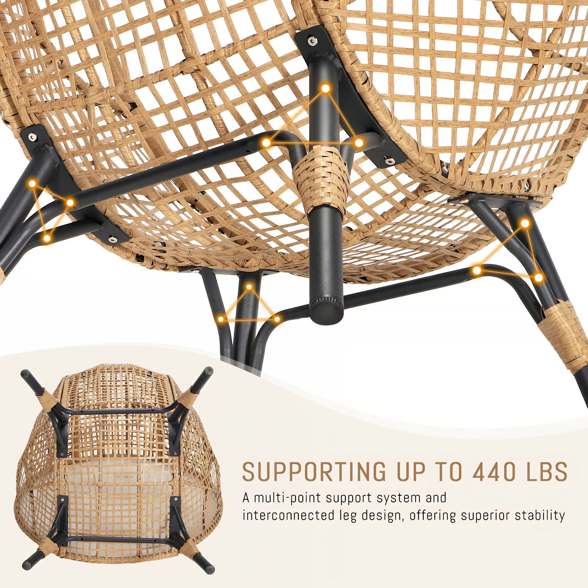 RADIATA 440 lb Outdoor Egg Chair with Foot Rest & Ottoman, Wicker Patio Egg Chair for Indoor or Garden, Beige