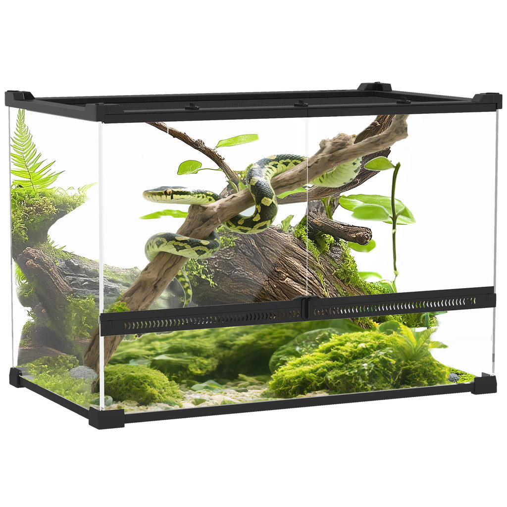 PawHut Glas-Terrarium für Reptilien, erhöhter & wasserdichter Boden, Knopfschloss