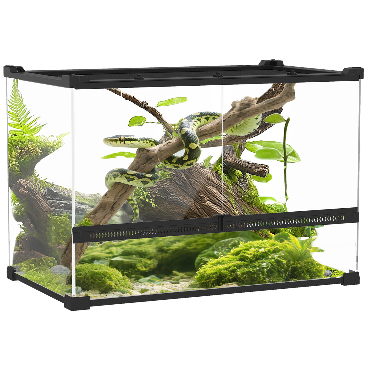 PawHut Glas-Terrarium für Reptilien, erhöhter & wasserdichter Boden, Knopfschloss