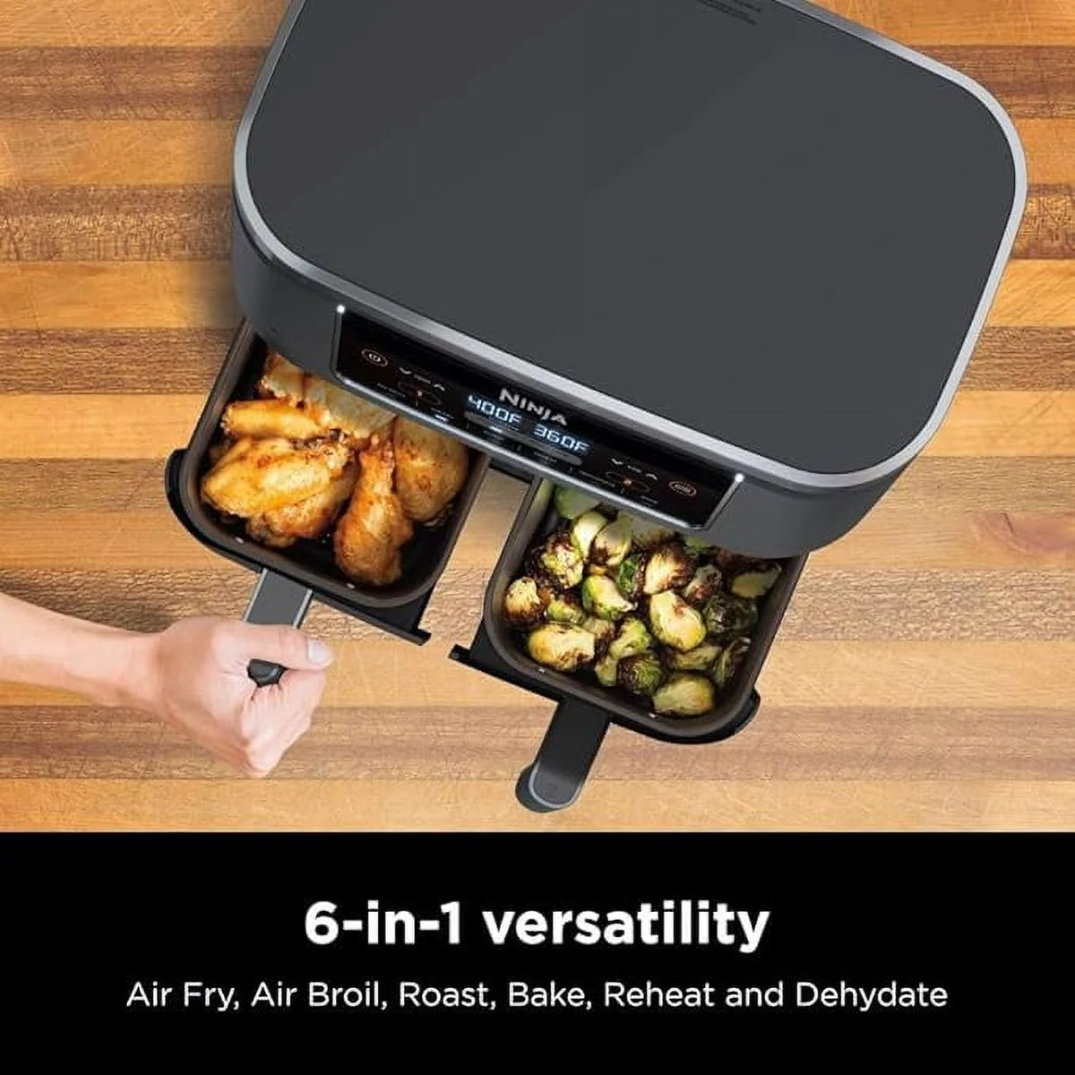 Ninja DZ201 Foodi 8 Quart 6 - in - 1 Dualzone 2 - Basket Air Fryer with 2 Independent Frying Baskets, Match Cook & Smart Finish to Roast, Broil, Dehydrate & More for Quick, Easy Meals, Grey