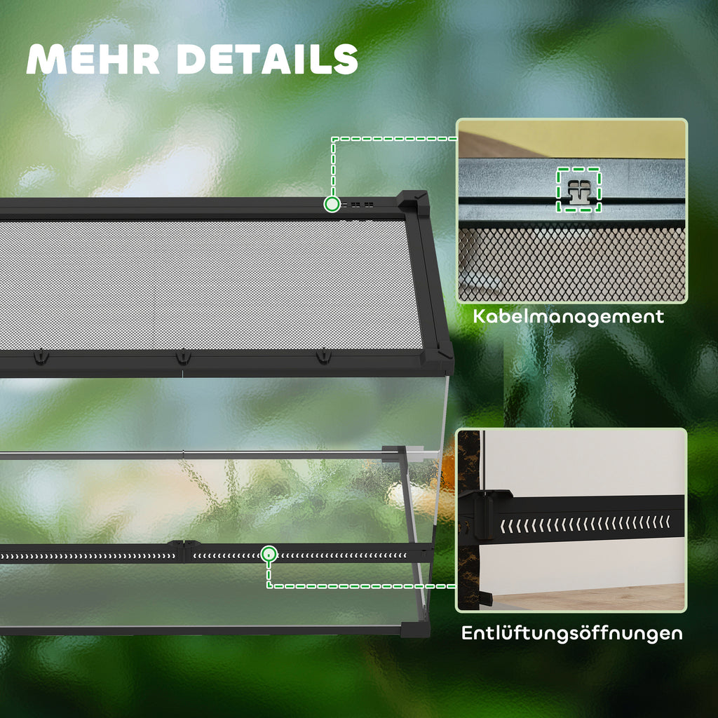 PawHut Glas-Terrarium für Reptilien, erhöhter & wasserdichter Boden, Knopfschloss
