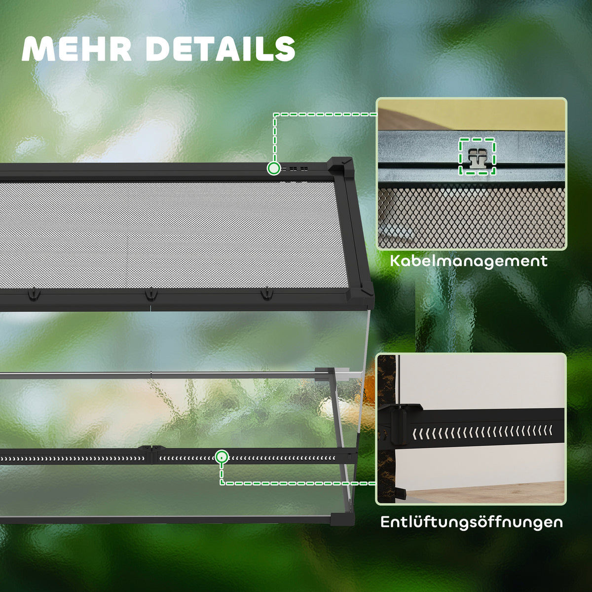 PawHut Glas-Terrarium für Reptilien, erhöhter & wasserdichter Boden, Knopfschloss
