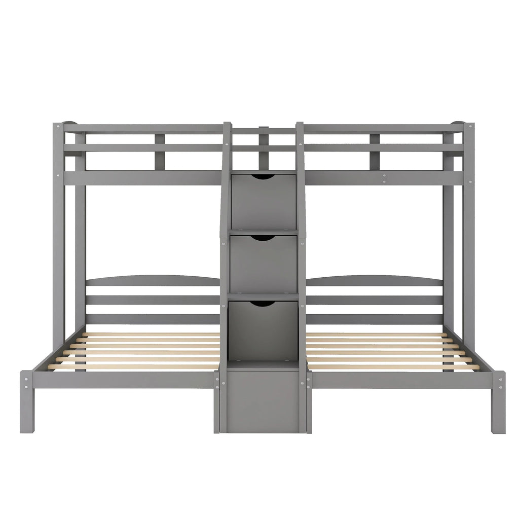 EUROCO Twin Over Twin & Twin Bunk Bed with Staircase and Drawers for Kids Bedroom, 3 - in - 1 Bunk for More Kids, Storage Staircase, Gray