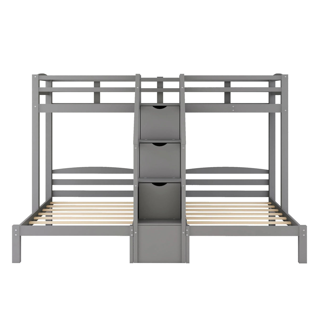 EUROCO Twin Over Twin & Twin Bunk Bed with Staircase and Drawers for Kids Bedroom, 3 - in - 1 Bunk for More Kids, Storage Staircase, Gray