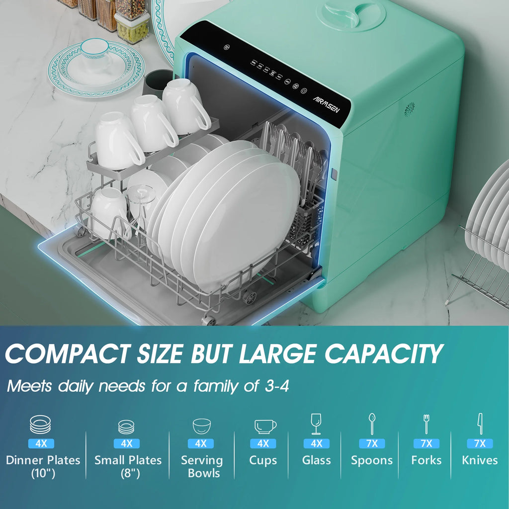 AIRMSEN Portable Countertop Dishwasher with 5 - Liter Built - in Water Tank and Air - Dry Function, 5 Washing Programs Mini Dishwasher, AE - TDQR03