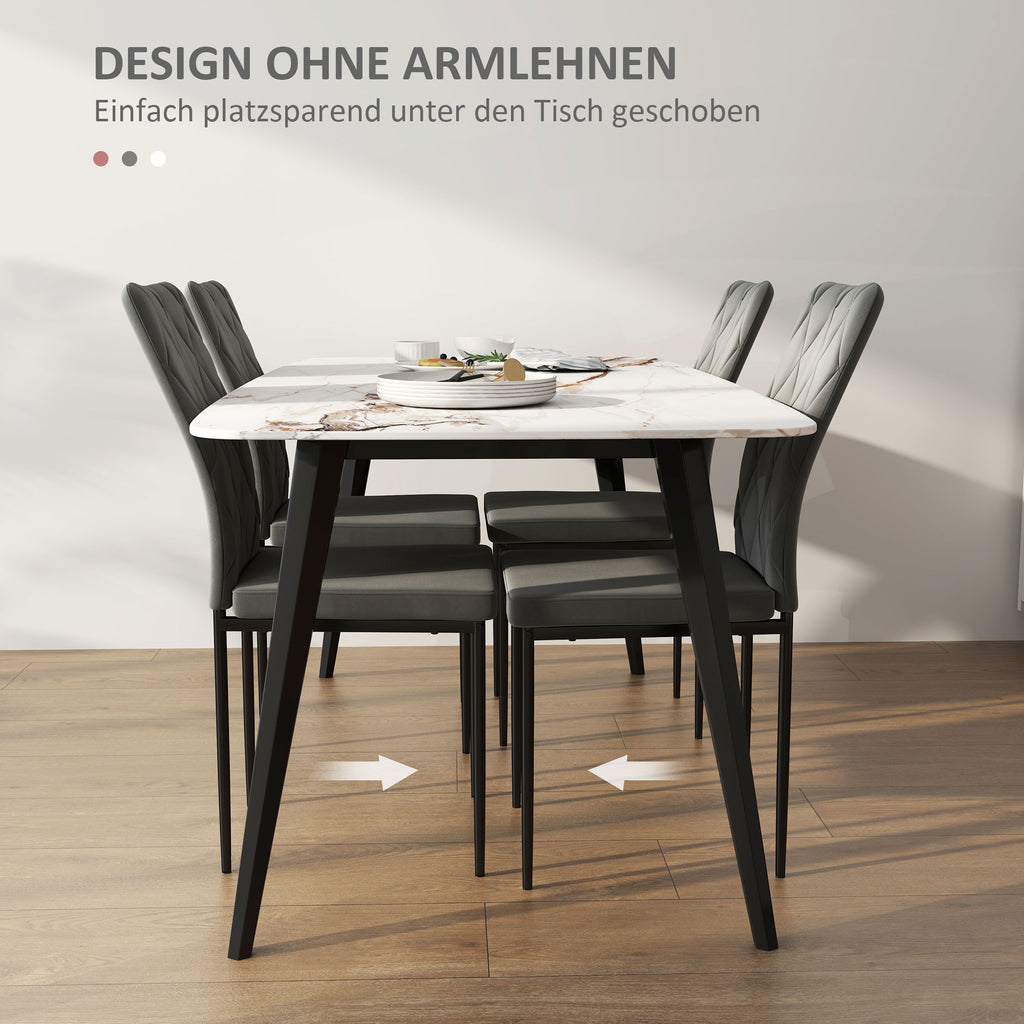 HOMCOM 4er-Set Esszimmerstühle in Samtoptik, Moderne Polsterstühle mit Metallbeinen, für Esszimmer, Schlafzimmer, Küche, Grau
