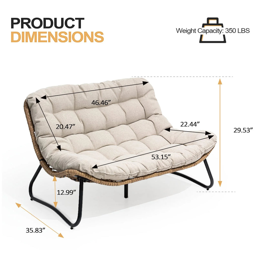 Crestlive Products Patio Loveseat, All - Weather Rattan Large Furniture with Soft Cushions, Outdoor Loveseat for Balcony, Poolside, Backyard (Beige)