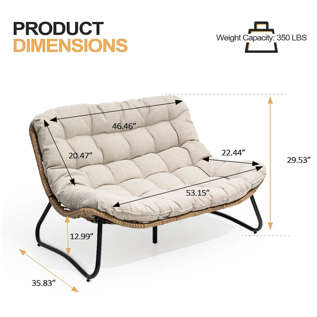 Crestlive Products Patio Loveseat, All - Weather Rattan Large Furniture with Soft Cushions, Outdoor Loveseat for Balcony, Poolside, Backyard (Beige)