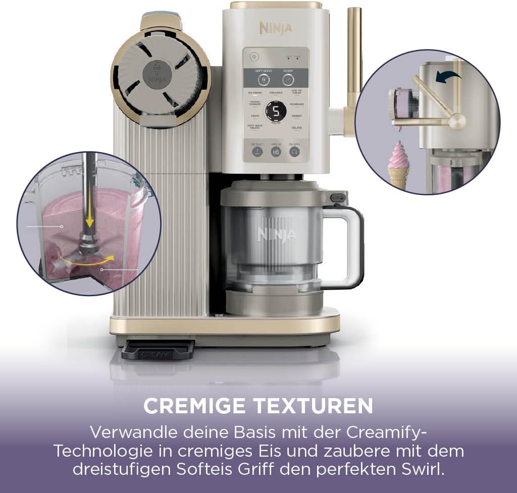 Ninja NC701EU CREAMi Scoop & Swirl Eismaschine 13-in-1 – 2x480ml, Softeis & Eis, Stone Gold