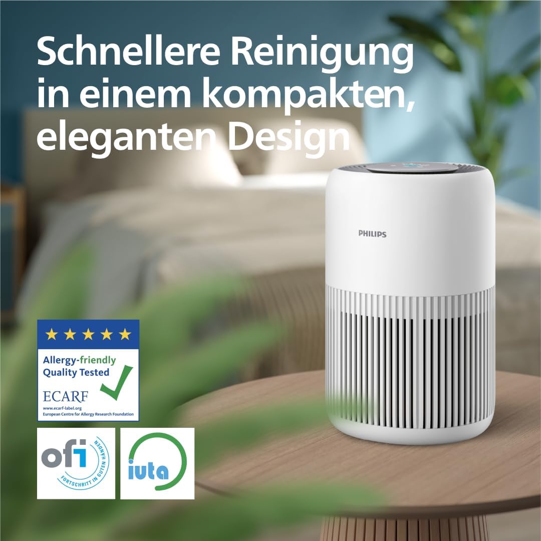 Philips AC0950/10 Luftreiniger 65m² – HEPA+Aktivkohle, 99,97%, ECARF, 20,5dB, 23W, App, Weiß