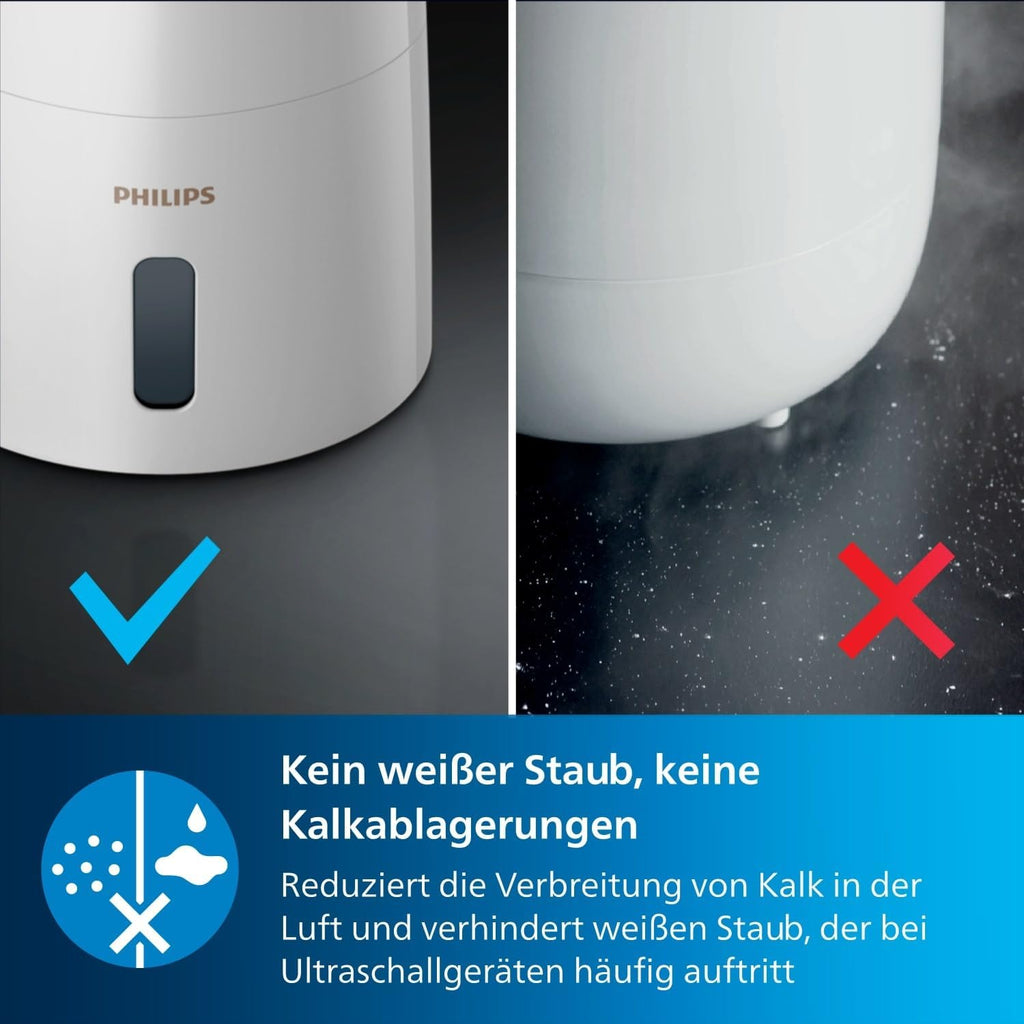 Philips HU3916/10 3000 Series Luftbefeuchter 3L – 99% bakterienreduziert, 45m², 360°, 20h, 9h Timer, Weiß