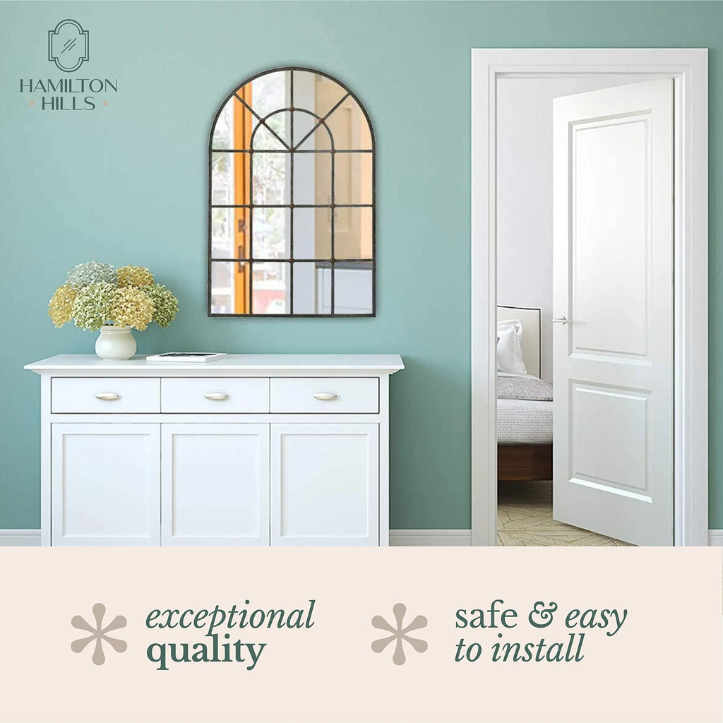 Hamilton Hills Metal Arched Window Mirror Large Wall Mirrors Decorative Piece and Arch Decor 28" x 42"