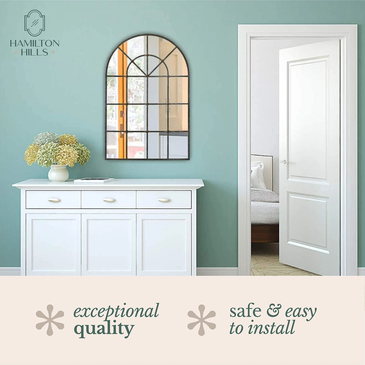 Hamilton Hills Metal Arched Window Mirror Large Wall Mirrors Decorative Piece and Arch Decor 28" x 42"