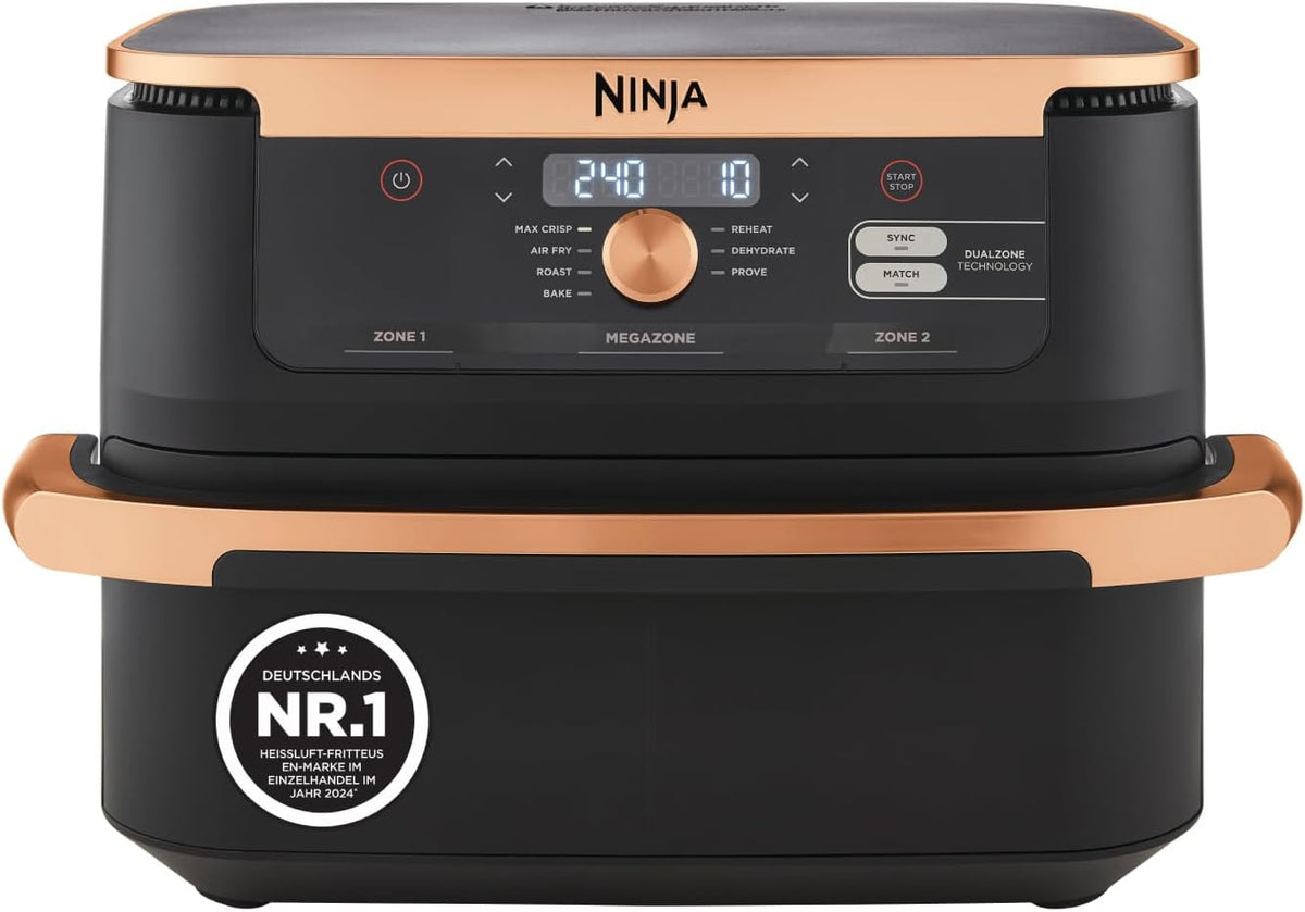Ninja AF500EUCP Foodi FlexDrawer Heißluftfritteuse 10,4L – 7 Funktionen, Dual Zone, 2470W, Schwarz/Kupfer
