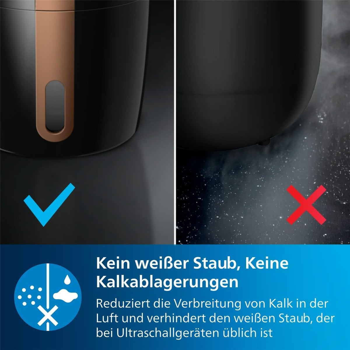 Philips HU2718/10 2000 Series Luftbefeuchter 2L – NanoCloud, 200ml/h, 32m², 3 Stufen, 15h, Schwarz/Kupfer