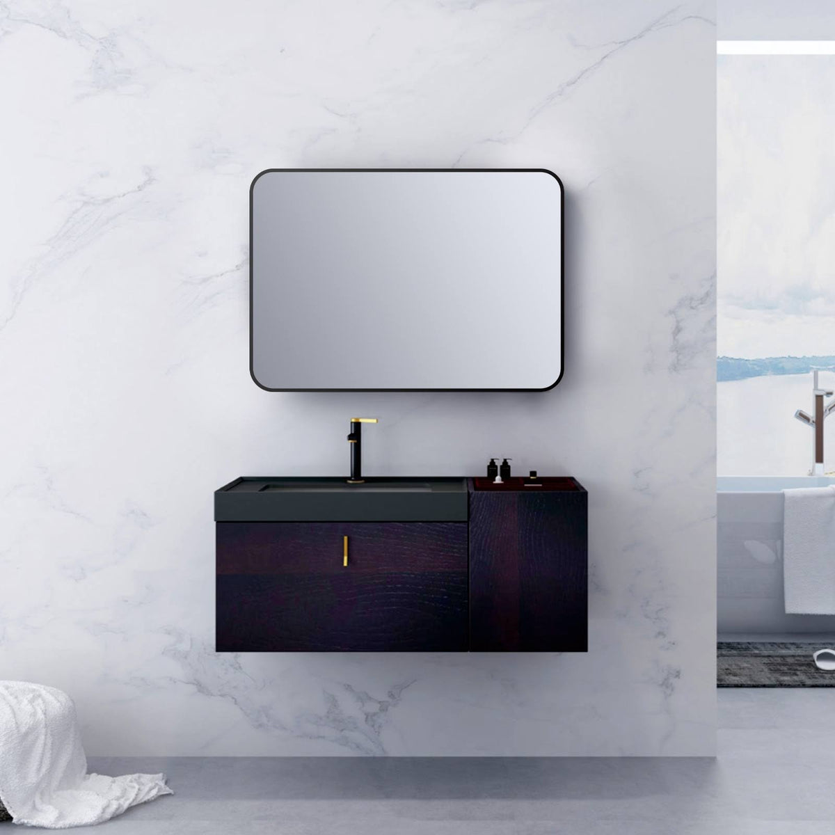 20 in. W x 28 in. H Rectangular Aluminum Framed Wall Mount Bathroom Vanity Mirror in Black