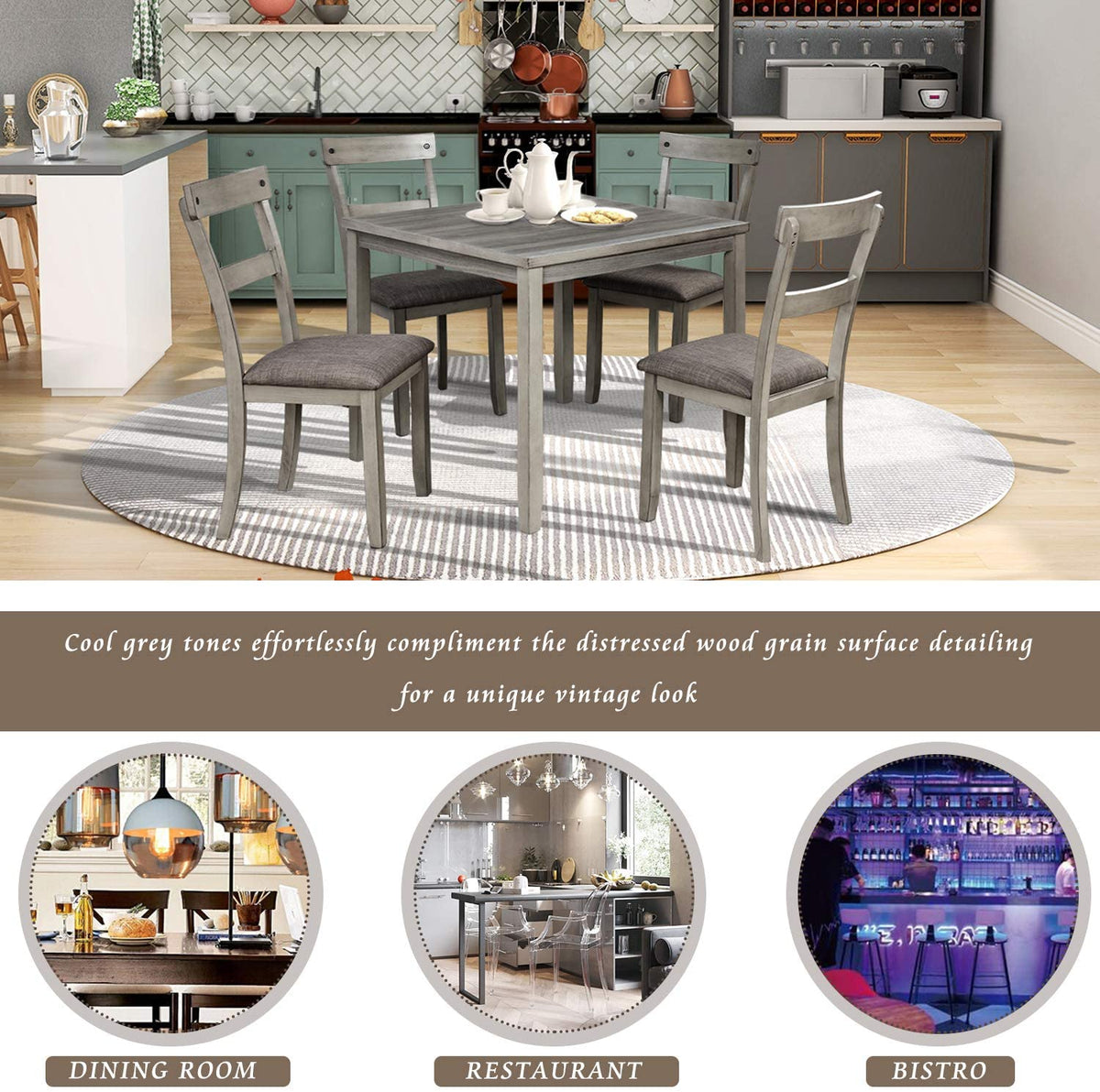 Harper & Bright Designs 5 Pieces Wooden Round Dining Table and Chair Set with Special - Shaped Legs and an Exquisitely Designed Hollow Chair Back for Dining Room