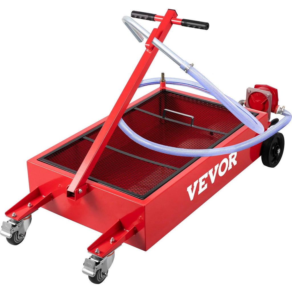 Large 20 Gallon Oil Drain Pan 76 L Capacity, Includes Pump, Hose & Swivel Wheels, Low Profile Oil Change Tank for Cars, Suvs, Trucks