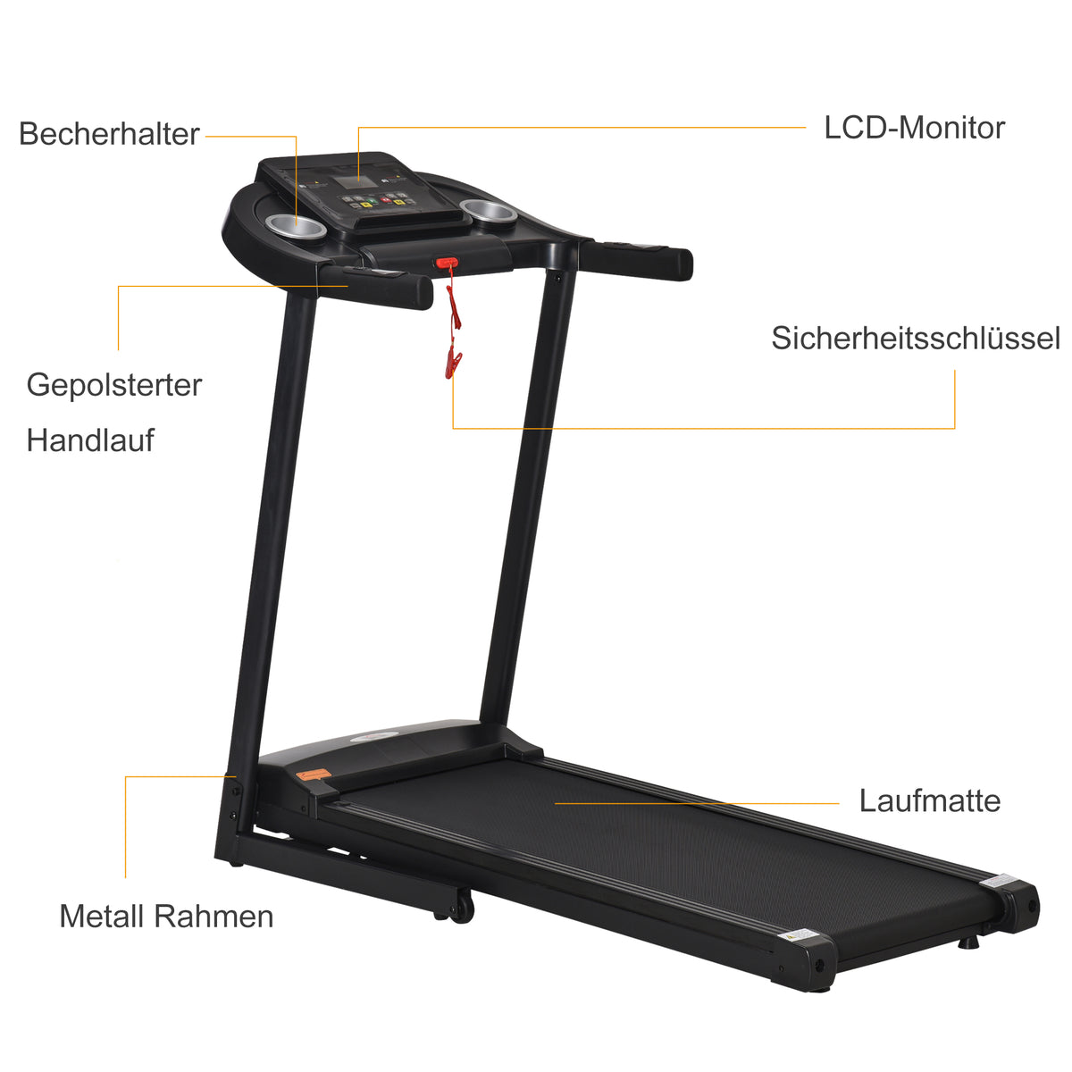 HOMCOM Laufband Klappbar elektrisch 500 W 1-12 km/h LED-Display Getränkehalter und Handyhalterung sehr gut geeignet für Home Gym Indoor Fitness Schwarz 134 x 60 x 118 cm
