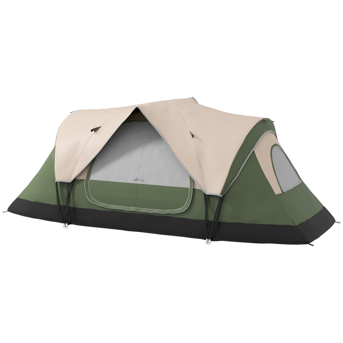 Outsunny Campingzelt, 2 Räume, Trennwand, für 6-8 Personen, Regenschutz, Dunkelgrün