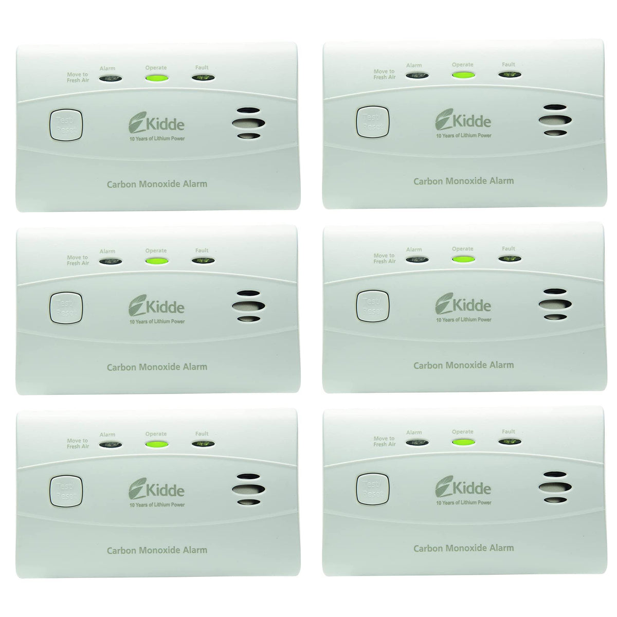 Kidde Carbon Monoxide Detector with 10-Year Battery, 3 LED Lights & Alarm Memory, 6 Pack
