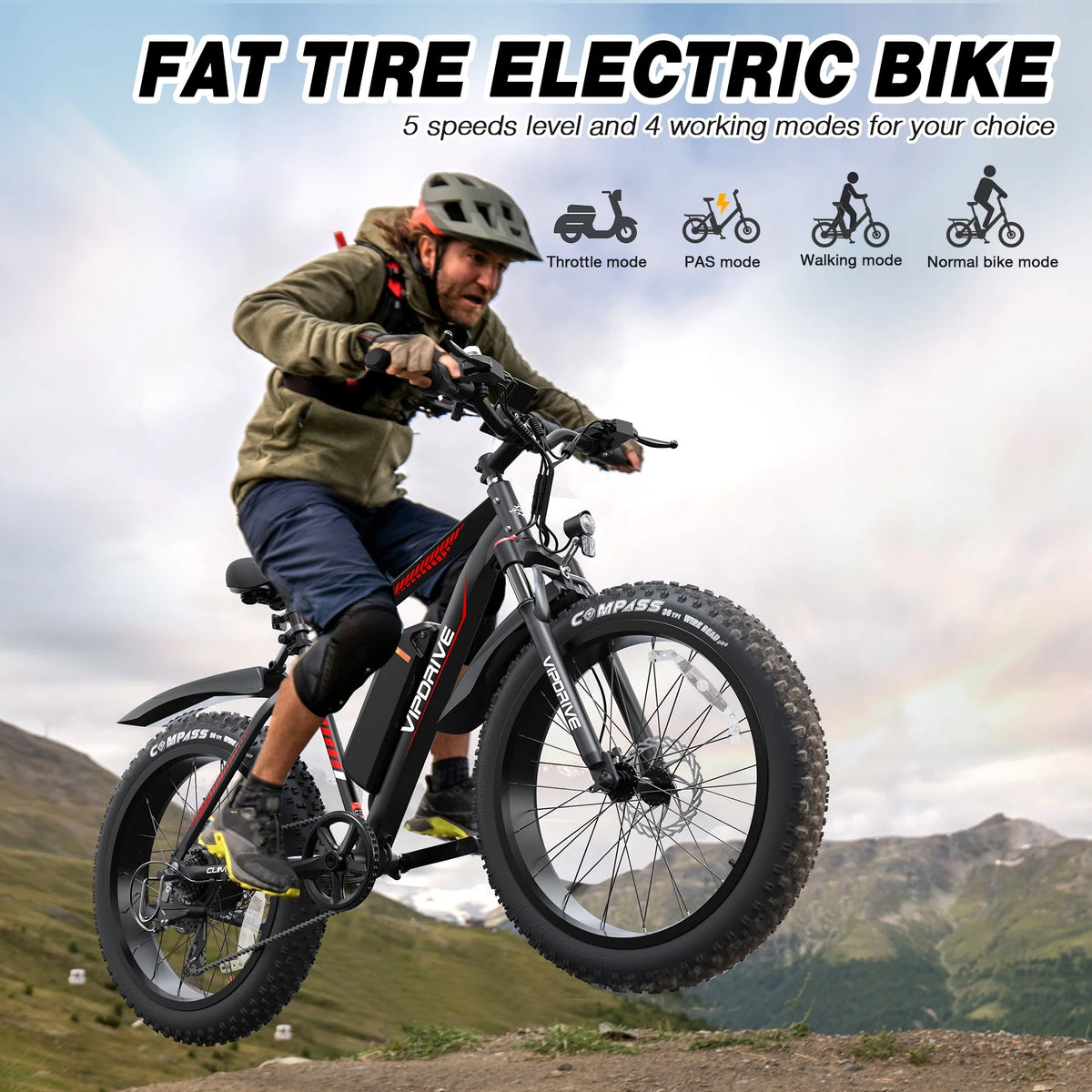 AIRWEST Electric Bike for Adults, Peak 750W Ebikes for Men Women26" Fat Tire Electric Bicycle with 48V 624wh Removable Battery25mph 60miles 7 Speed, Front Suspension Electric Mountain Bike