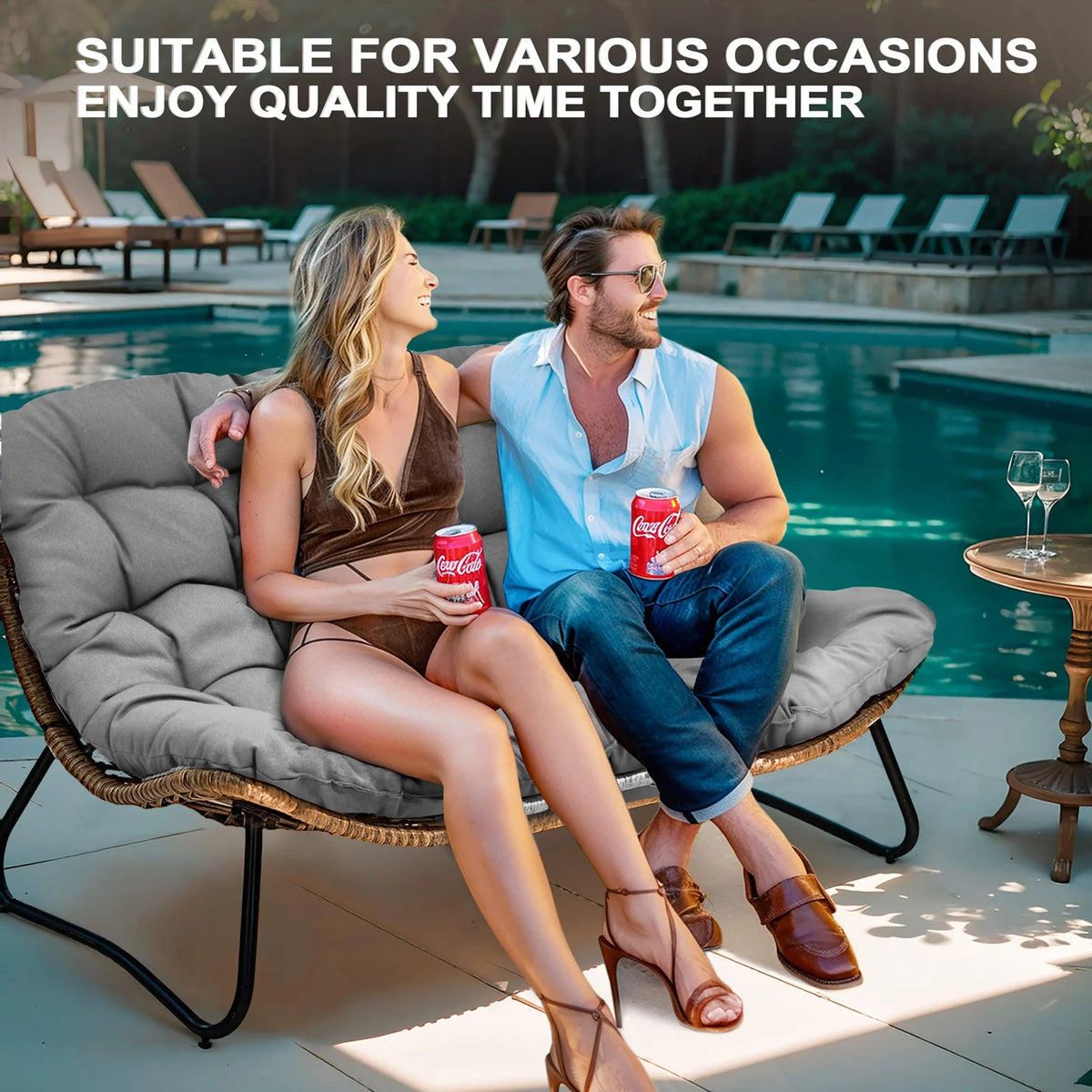 Crestlive Products Patio Loveseat, All - Weather Rattan Large Furniture with Soft Cushions, Outdoor Loveseat for Balcony, Poolside, Backyard (Beige)