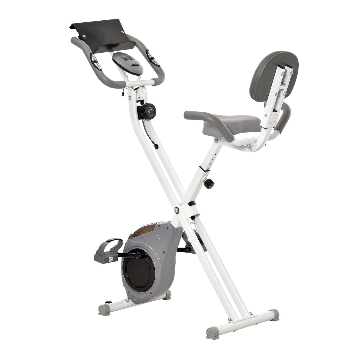 HOMCOM Magnetisches faltbares Heimfahrrad Fitnessfahrrad Innenfahrrad mit großem Komfort verstellbarer Sattel Rückenlehne gepolsterte Griffe LCD-Display Tablettenhalter Stahl Weiß Grau
