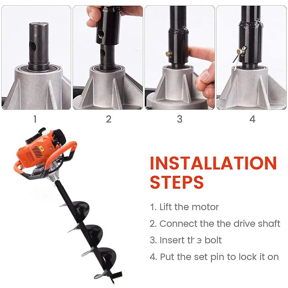 Jacgood 62cc Post Hole Digger 2 Stroke Petrol Gas Powered Earth Digger with 3 Auger Drill Bits (3" 5" & 8") + 3 Extension Rods for Farm Garden Plant