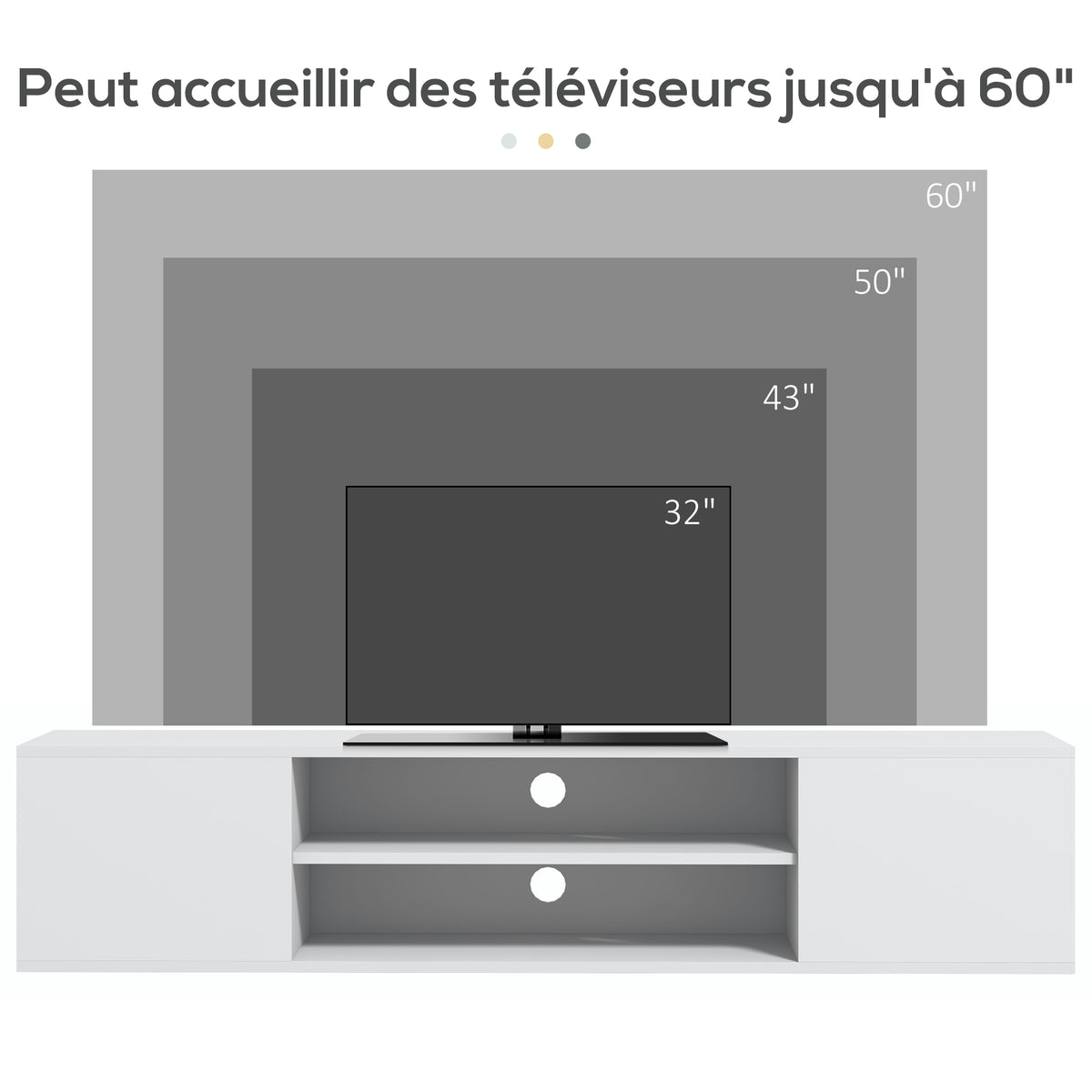 HOMCOM Wandmontiertes TV-Möbel im zeitgenössischen Stil 2 Schränke 2 zentrale Fächer und 2 Kabeldurchführungen 140 x 30 x 30 cm weiß