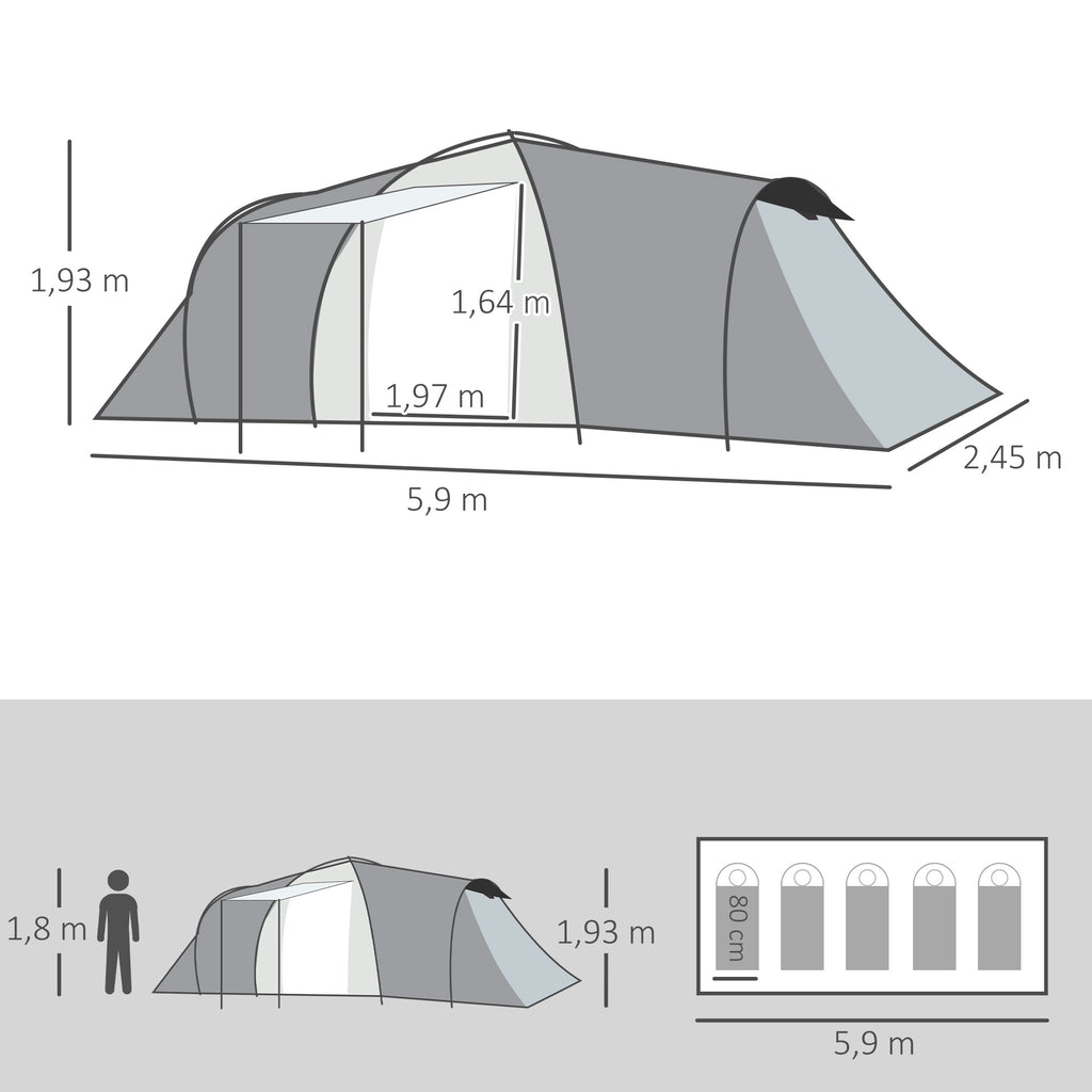 Outsunny Familien Campingzelt 4-6 Personen Kuppelzelt 2 Schlafzimmer 1 Wohnzimmer und 1 Vordach UV-Schutz Wasserdicht 2000 mm multicolor