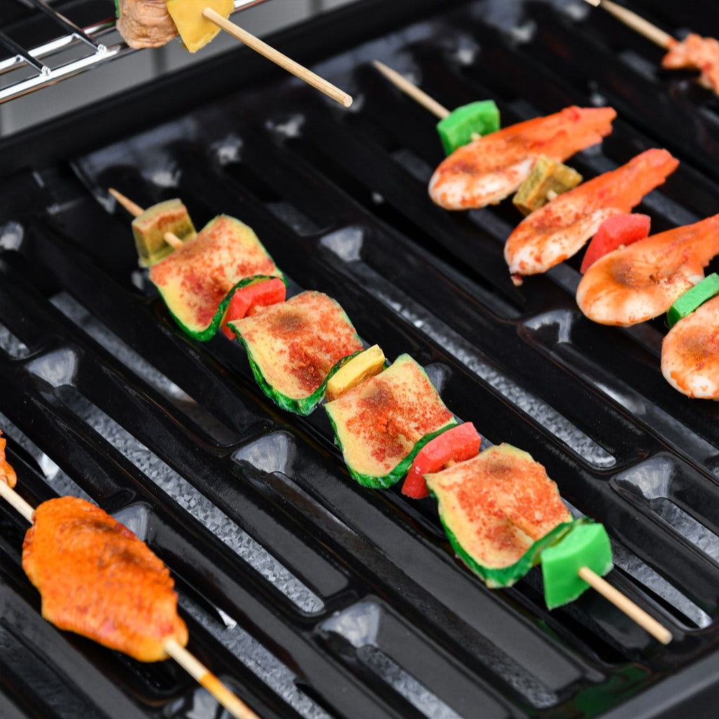 Outsunny Gasgrill mit 7 Brennern, inkl. Thermometer,  BBQ -Grill, mobiler Grill, Schwarz