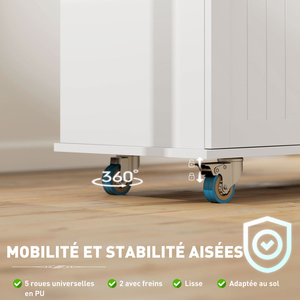 HOMCOM Mobile Kücheninsel mit Steckdose und USB-Port, klappbare Arbeitsplatte, verstellbares Regal Weiß