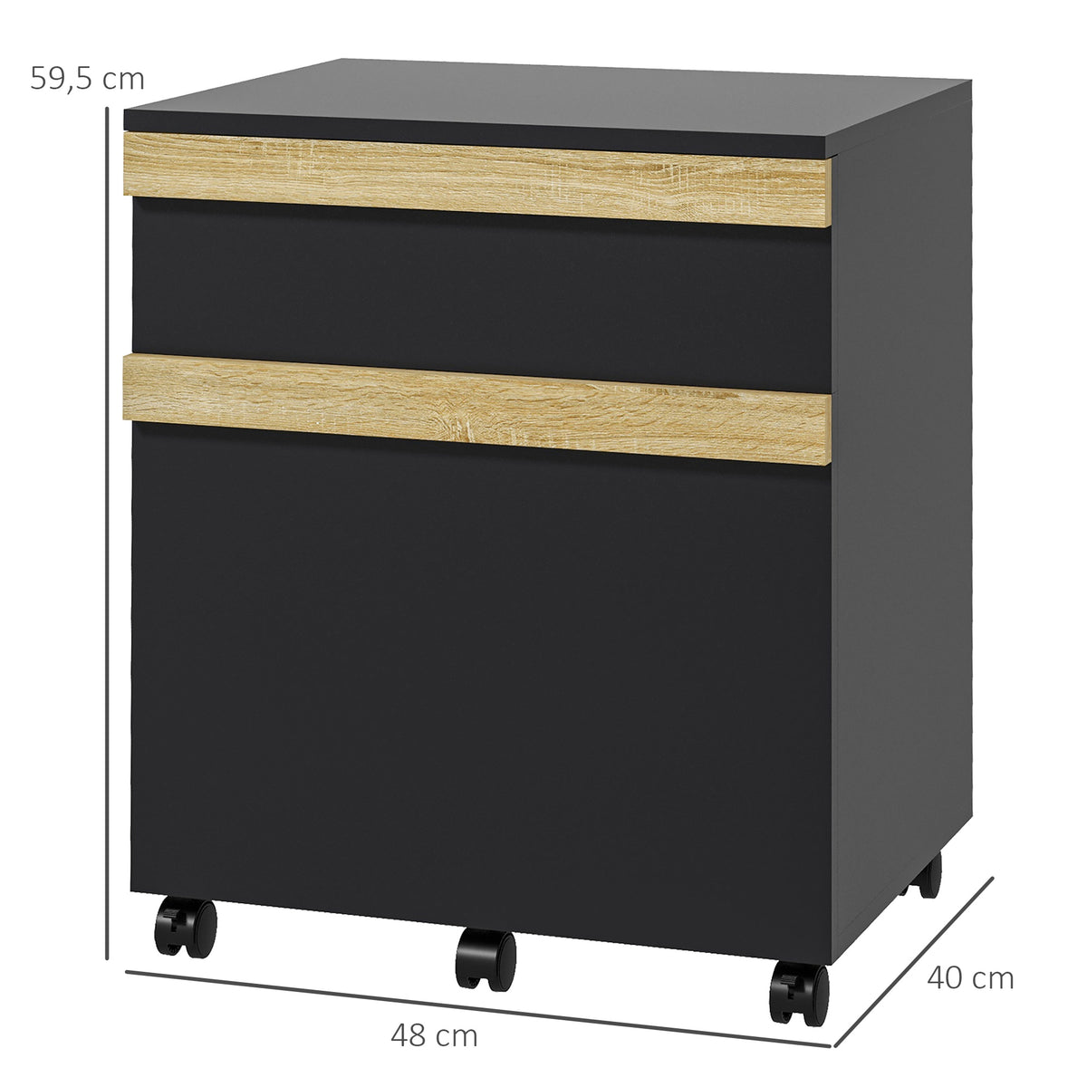 Vinsetto Rollcontainer Büromöbel auf Rollen mit 2 Schubladen Ablagefach für Aktenordner 48 x 40 x 59,5 cm Schwarz