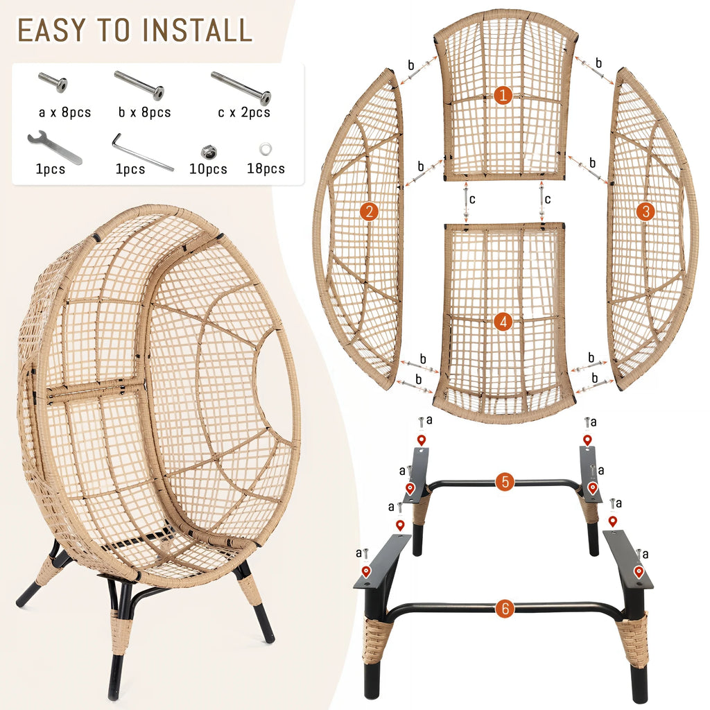 RADIATA 440 lb Outdoor Egg Chair with Foot Rest & Ottoman, Wicker Patio Egg Chair for Indoor or Garden, Beige
