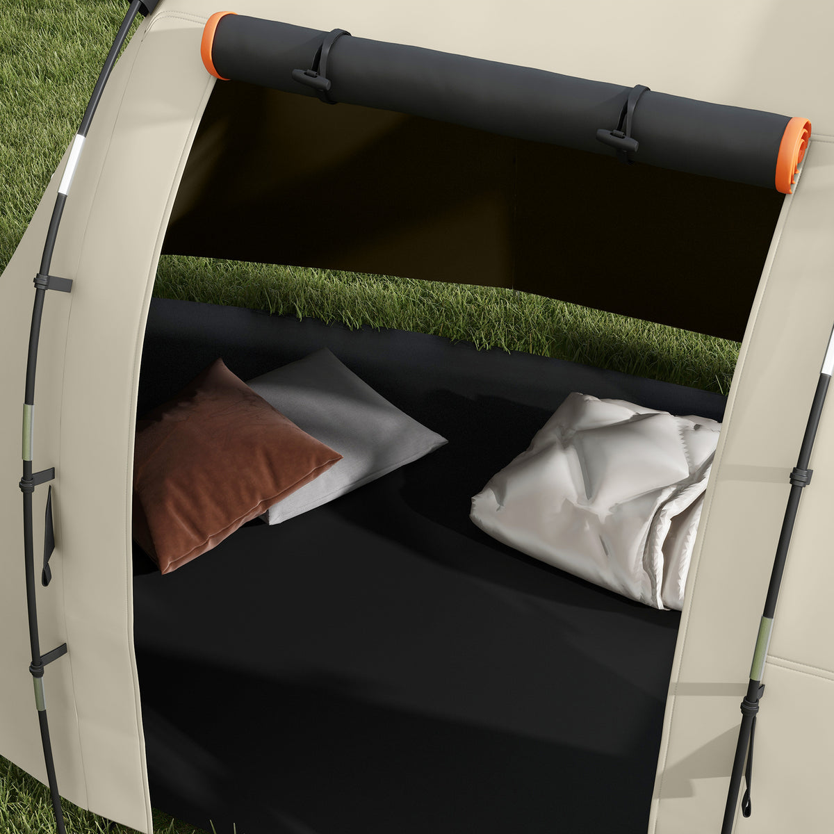 Outsunny Campingzelt für 4-5 Pers., abdunkelbare Fenster, wasserdicht, 180H x 460L x 230B cm, Khaki/Orange