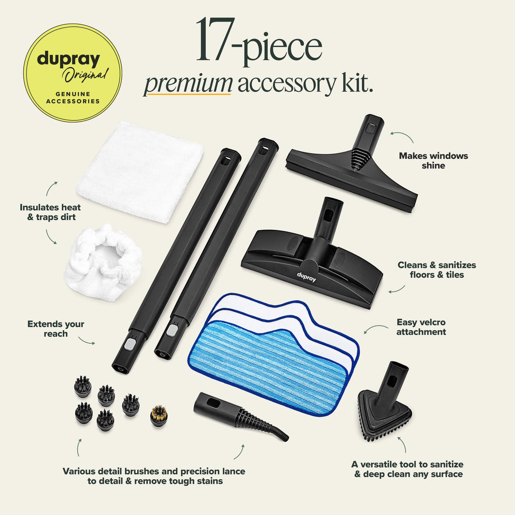 Dupray Neat Steam Cleaner 17 - Piece Kit ?our Bestselling Multipurpose Steam Cleaner with All the Tools to Clean, Detail, Sanitize*, Deodorize Floors, Grout, Bathrooms, Kitchens and More. 1500w