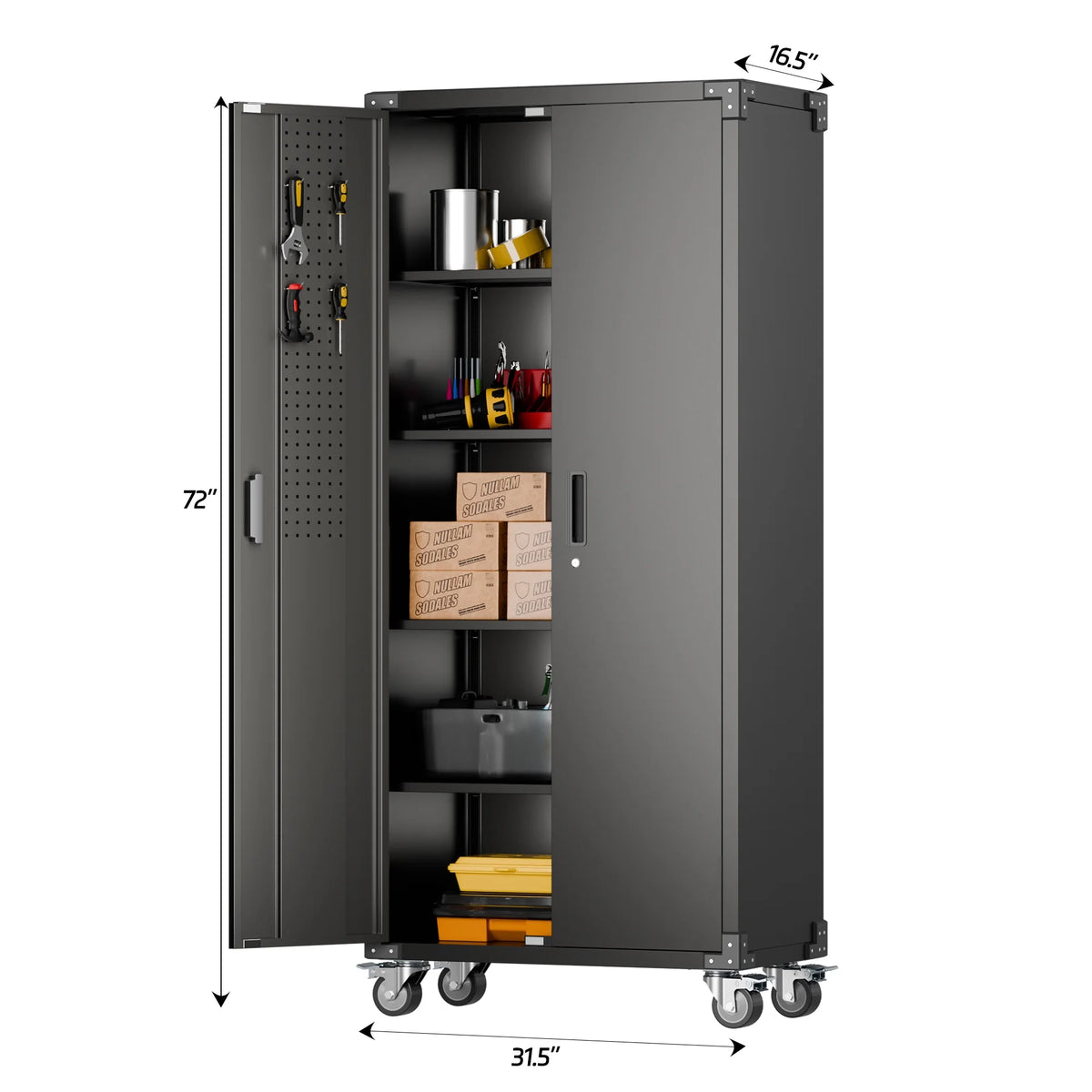 Aobabo Metal Storage Cabinet with Lock, Garage Storage Cabinet with Wheels, 72in Steel Storage Cabinet for Garage Home Storage, Black Required - Assembly