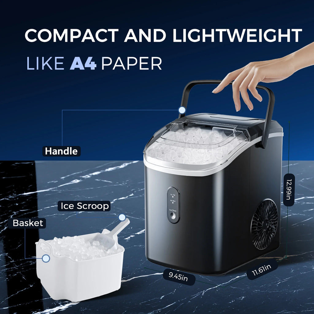 Simzlife Nugget Ice Maker Countertop, 34.9 lb per Day Chewable Pebble Nugget Ice Machine with Touch Screen for Home, Kitchen, Office, Stainless Steel, Black