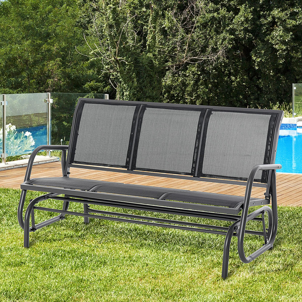 Outsunny 3-Sitzer Schaukelstuhl Gartenbank mit Schaukelmechanismus Gartenschaukel Sitzbank aus Metall Parkbank bis 300 kg belastbar Gartenmöbel für Garten, Terrasse, 147 x 70 x 85 cm Dunkelgrau