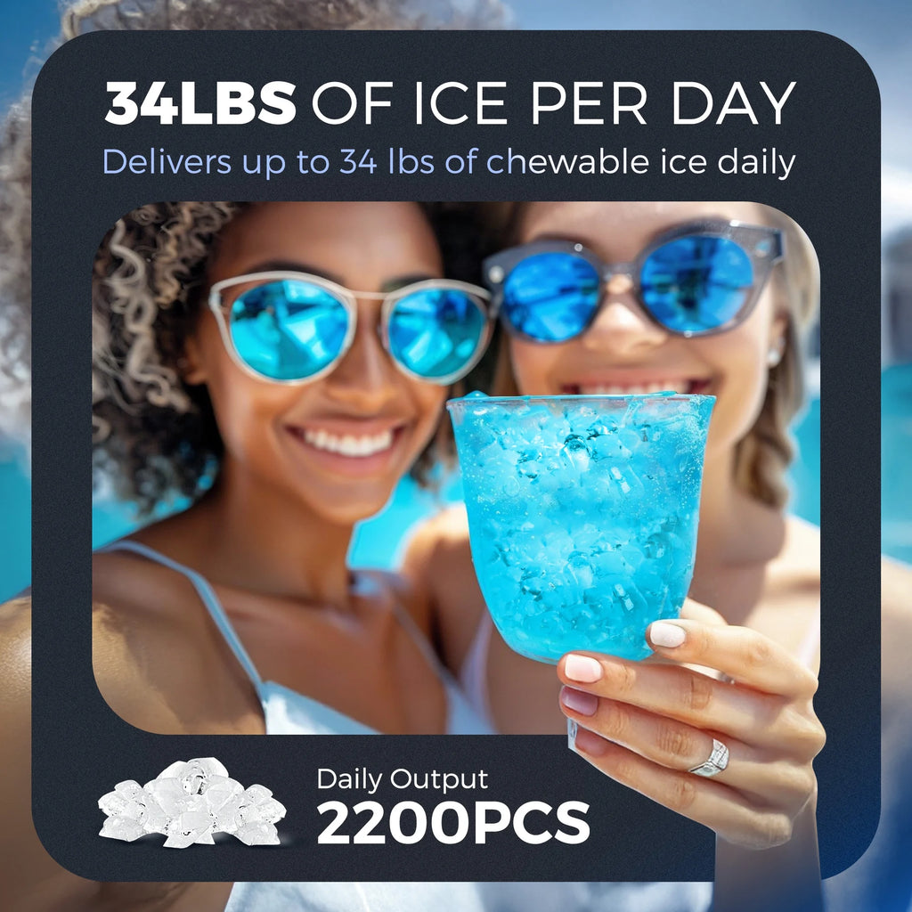 Simzlife Nugget Ice Maker Countertop, 34.9 lb per Day Chewable Pebble Nugget Ice Machine with Touch Screen for Home, Kitchen, Office, Stainless Steel, Black