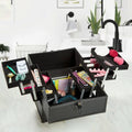 Equate Large Makeup Train Case Cosmetics Organizer, Matte Black, 6 Trays, 8.6" x 11.8" x 9.4"