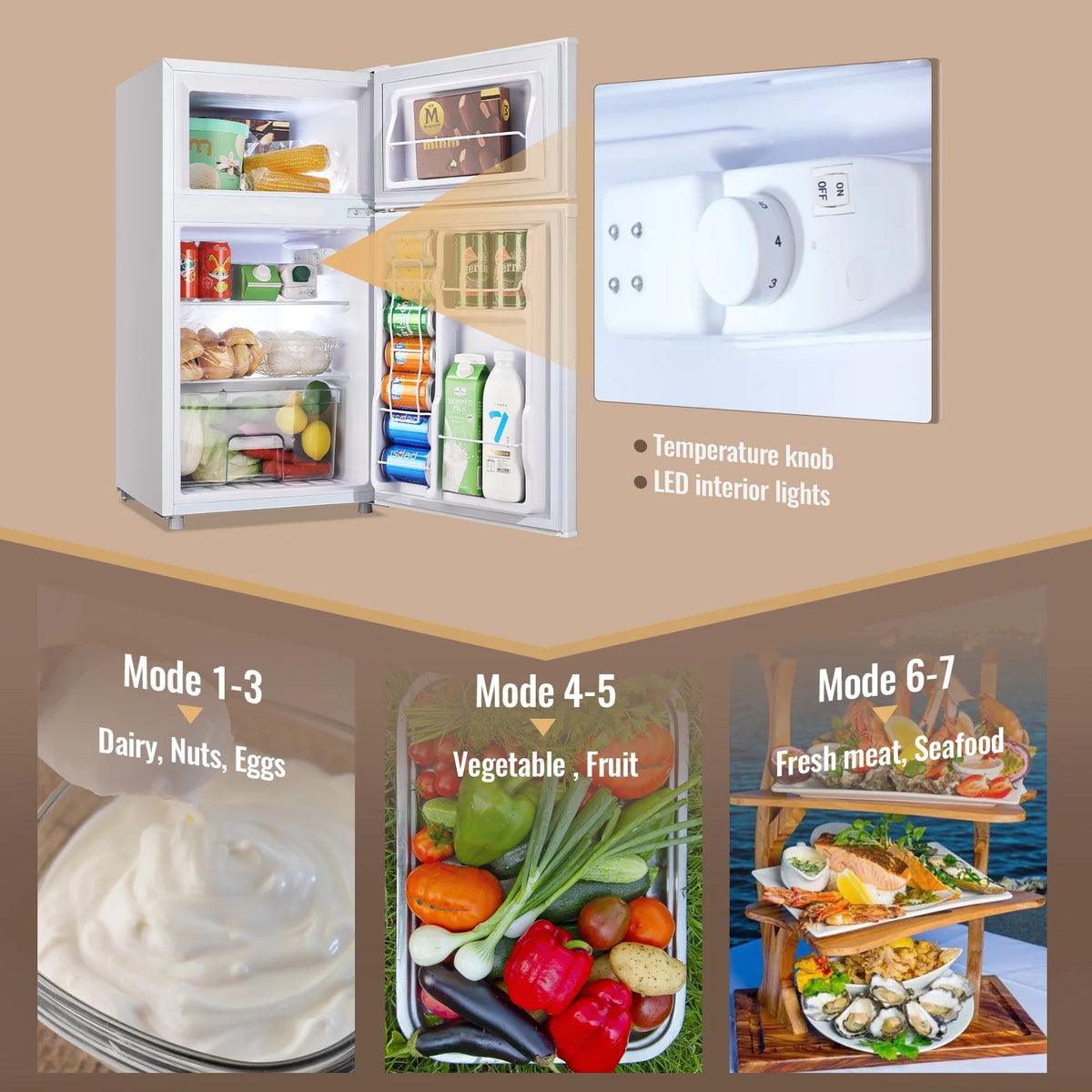 WANAI 3.5 Cu.ft Fridge with Freezer 2 Door Compact Refrigerator Adjustable Thermostat Silver New