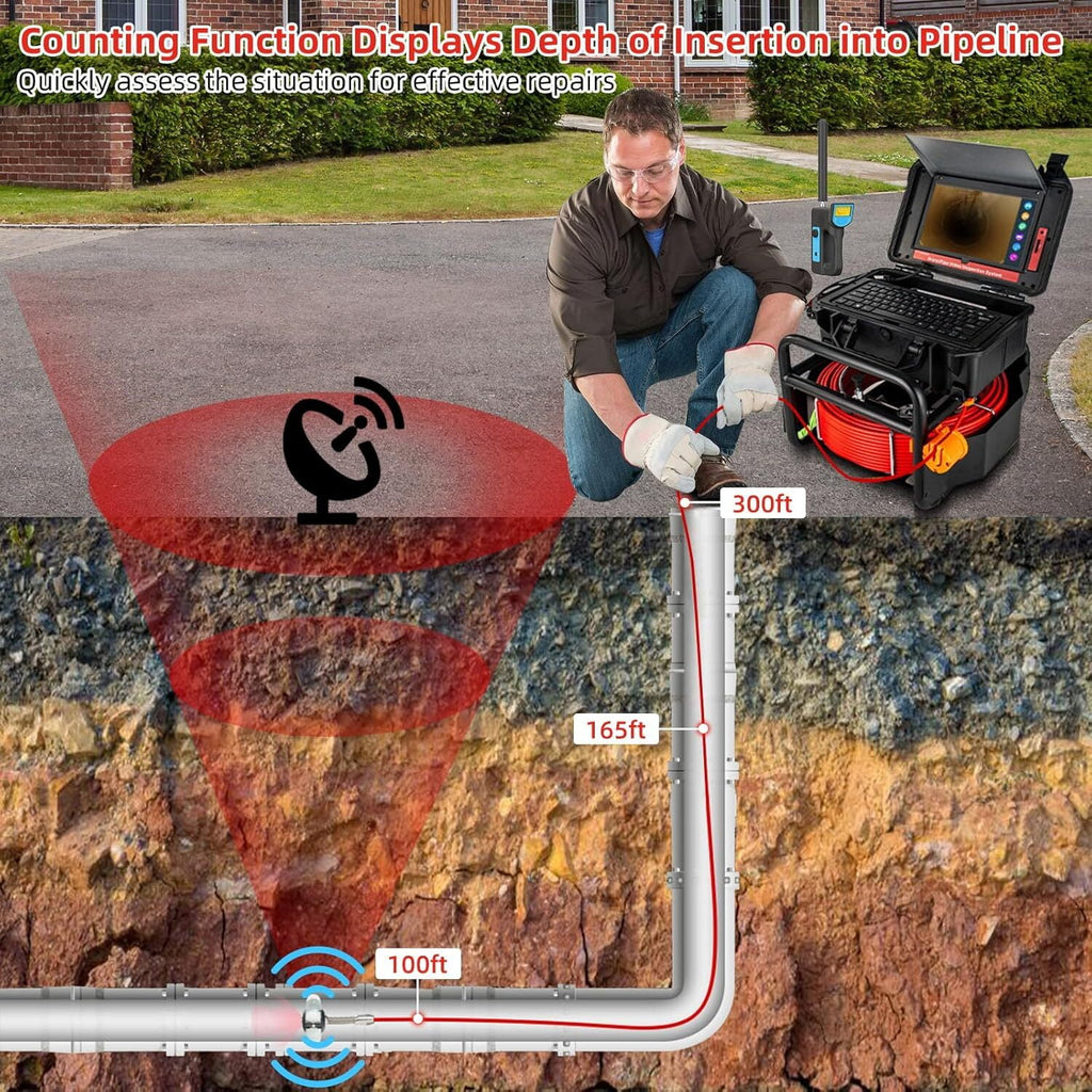 Aoile Sewer Camera with Locator, 10.1" Drain Camera with 30m/100ft Cable, Pipe Camera W/12 Adjustable Leds & DVR, Waterproof IP68, Black