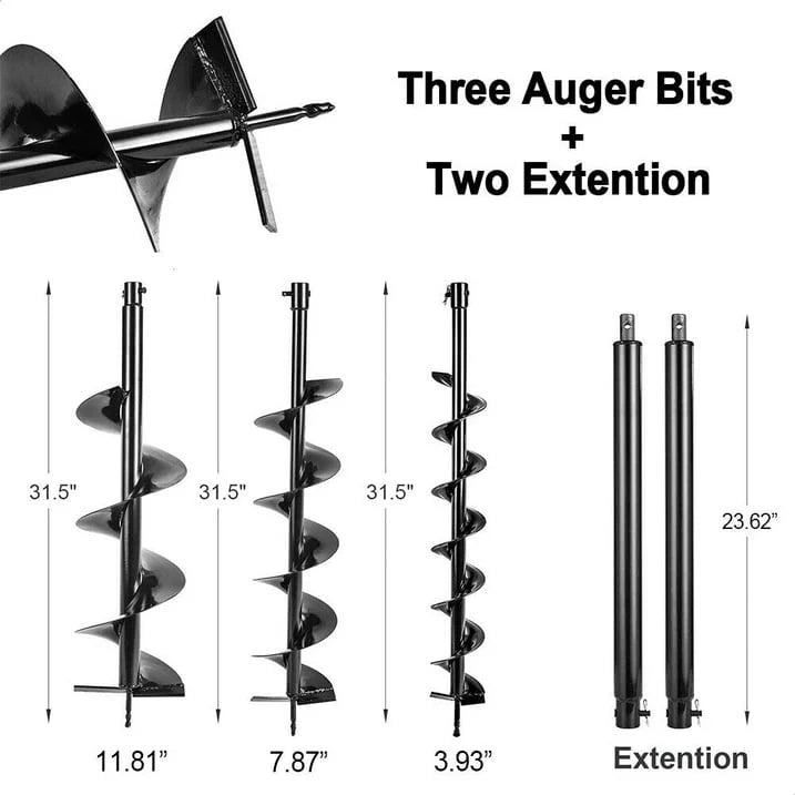 Jacgood 62cc Post Hole Digger 2 Stroke Petrol Gas Powered Earth Digger with 3 Auger Drill Bits (3" 5" & 8") + 3 Extension Rods for Farm Garden Plant
